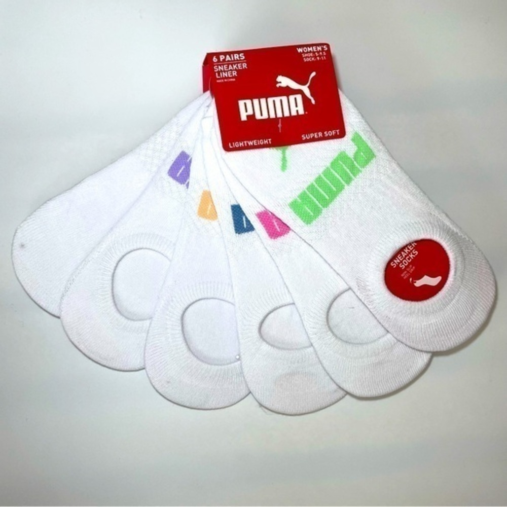 Puma women’s sneaker liner socks 6 pack white green pink blue gray